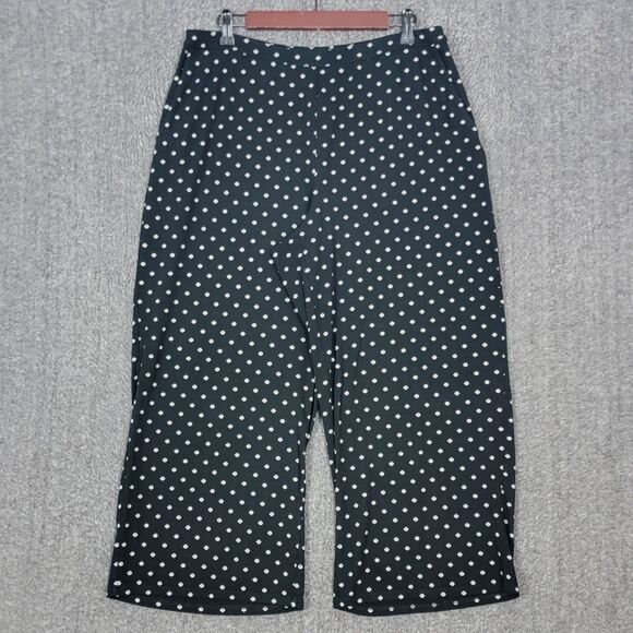 J Jill Wearever Collection Pants Womens L Black Floral Full Leg Cropped Pull On - Picture 1 of 14